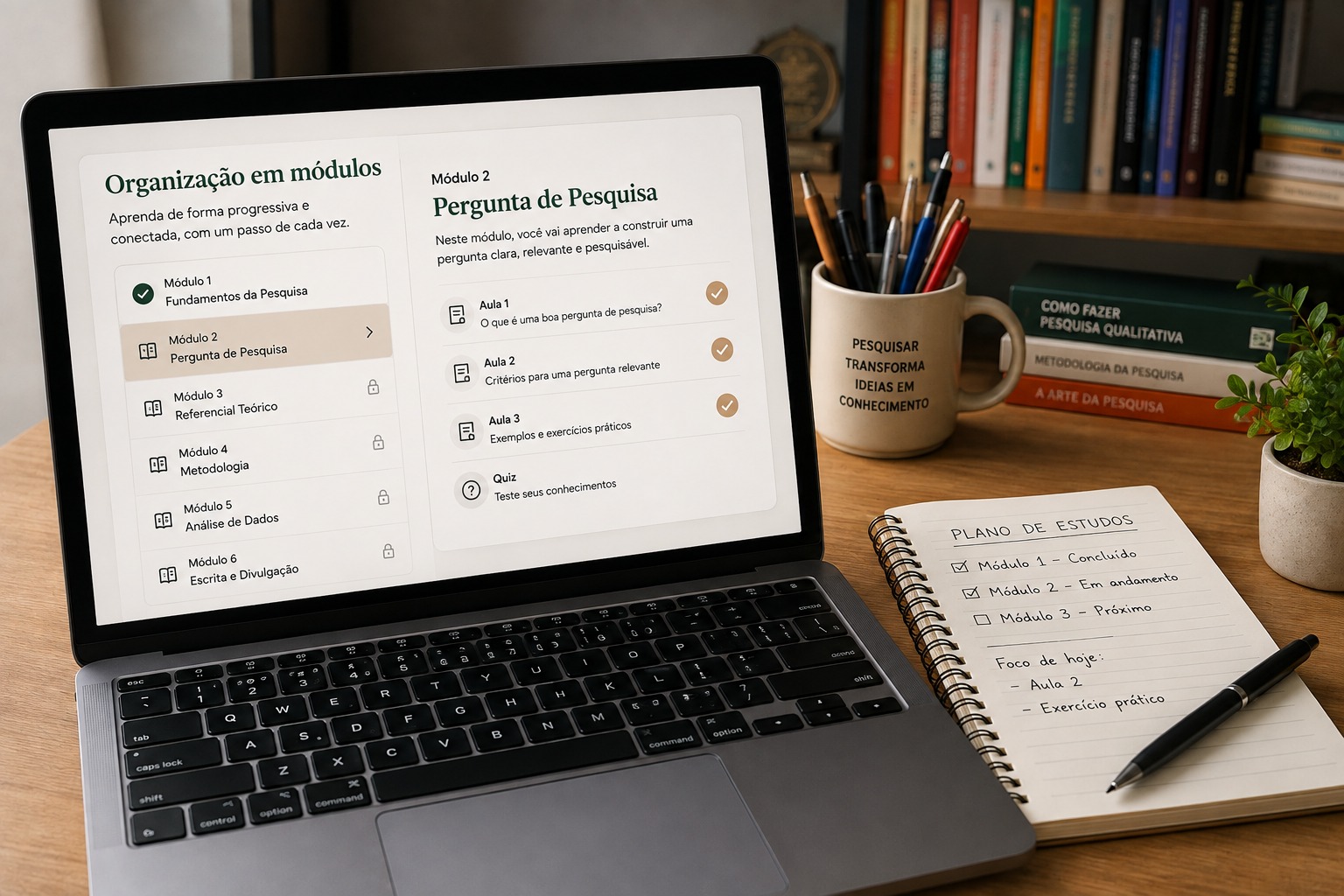 Organização do curso em módulos e aulas